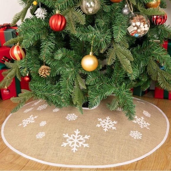 Rustic Burlap Christmas Tree Skirt - 48” Snowflake Farmhouse Style - NWT - Picture 11 of 12